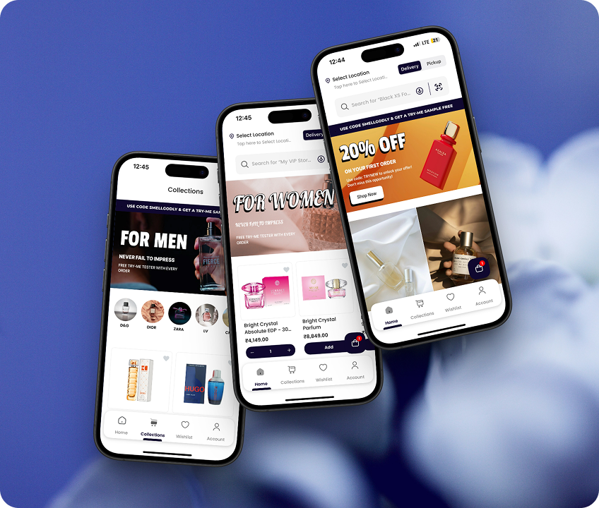 Showcase of mobile app designs for product pages and shopping screens
