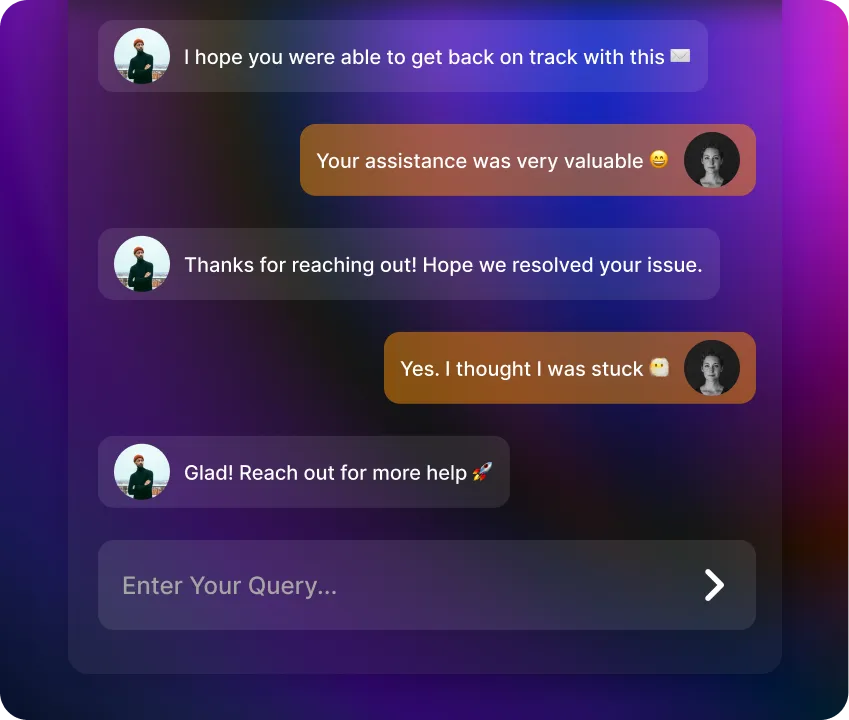 Mobile chat support UI showing customer and agent conversation